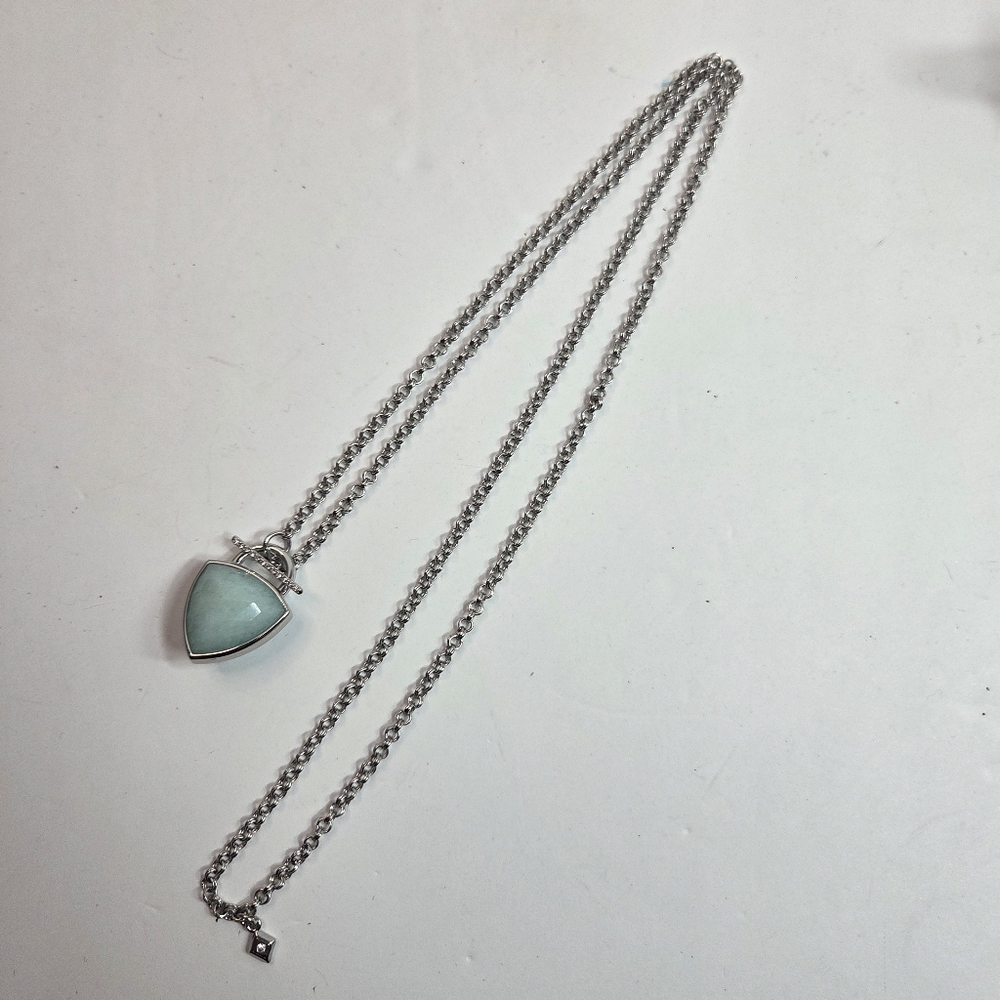 vera bradley aqua blue faceted long silver tone pendant necklace rhinestone bar